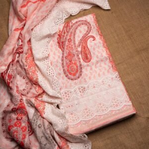 Coral Red Floral Paisley Cotton Suit