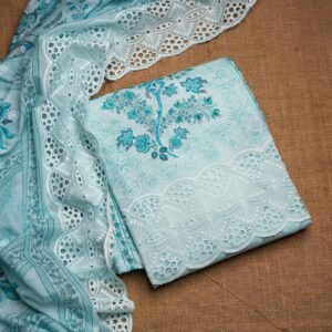 Blue Floral Paisley Cotton Suit
