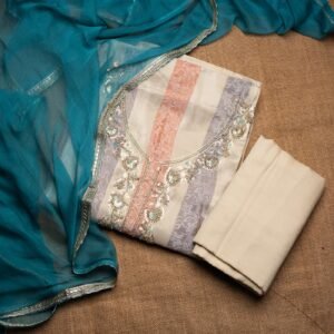 Beige × Dusty Lavender with Teal Dupatta